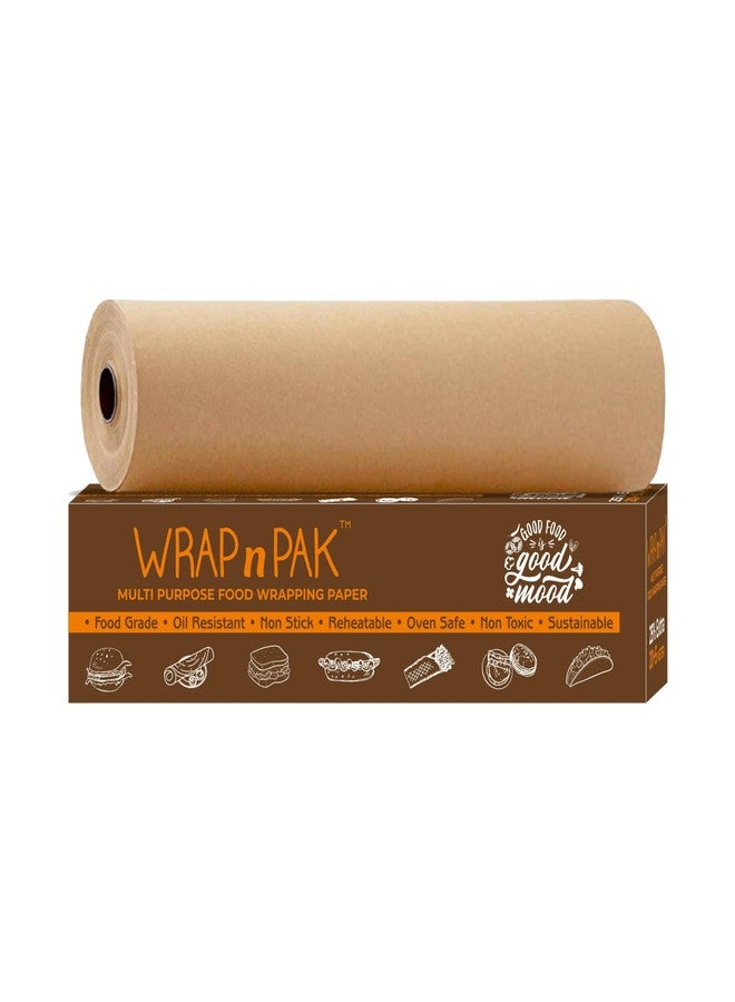 لفة ورق تغليف الطعام من WRAP n PAK | 11 × 20 + 5 أمتار | مُختَبَر معمليًا | مقاوم للزيت وغير قابل للترطيب | ورق لتغليف الروتي والشاباتي والبرجر والبيتزا والساندويتشات | ورق زبدة (بني سادة - عبوة واحدة) - Image 1